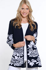 Multiples-Spring/Summer 2025-M15503KM-3/4 Sleeve 2 Pocket Stripe Jacquard Jacket -Midnight