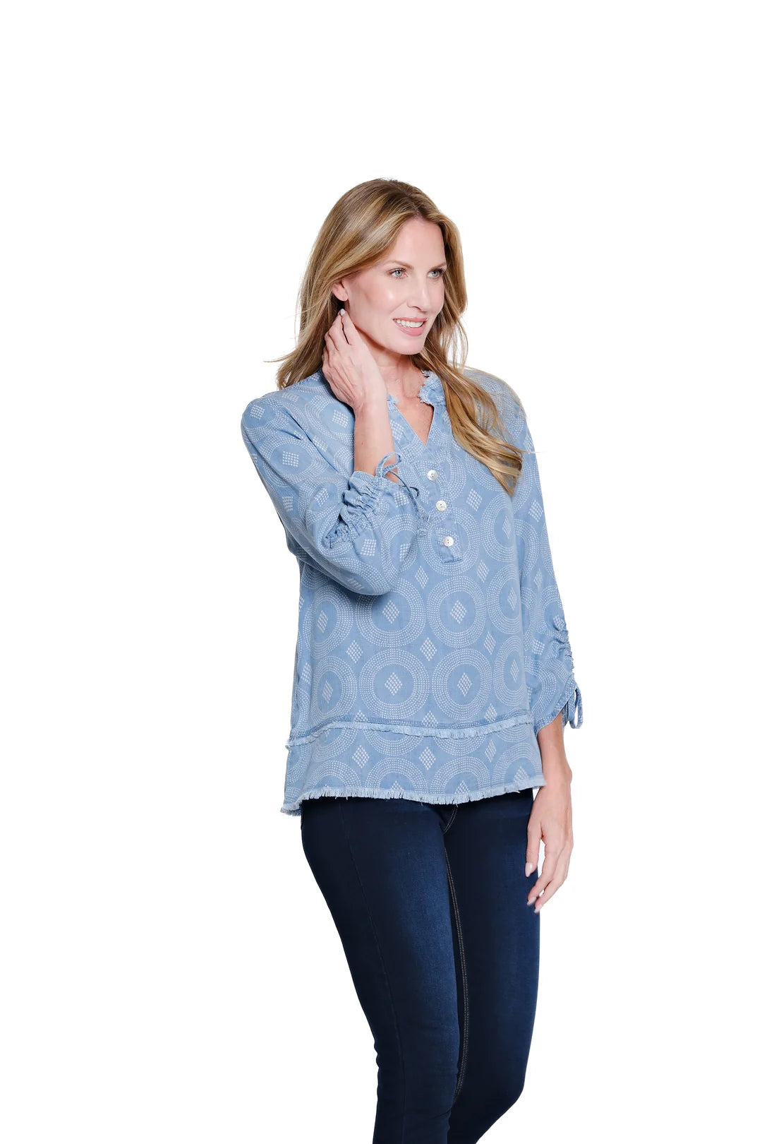 Multiples-M16111TM-3/4 Drawstring Sleeve Woven Shirt-Midnight - The Coach Pyramids
