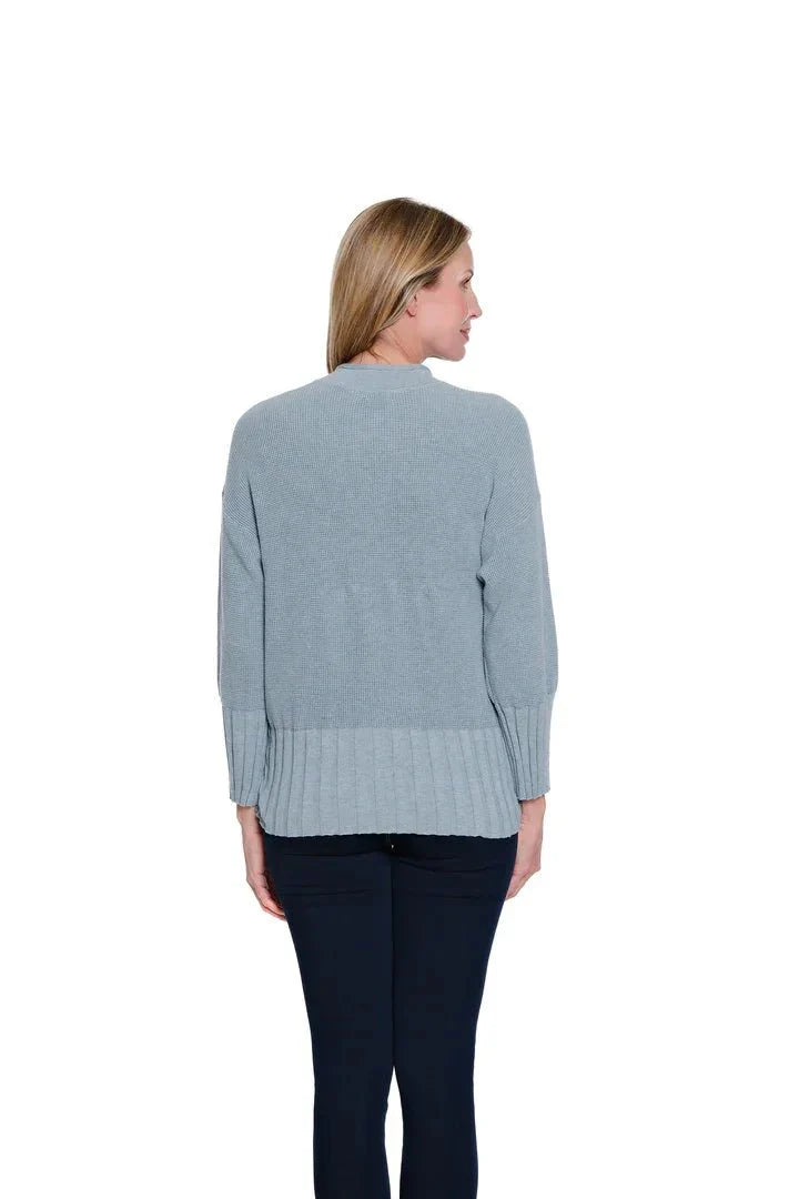 Multiples-M16202KM-3/4 Sleeve Heathered Cardigan-Chambray - The Coach Pyramids