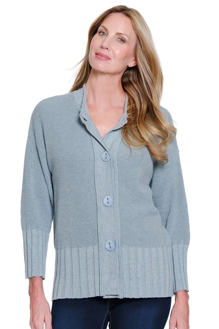 Multiples-M16202KM-3/4 Sleeve Heathered Cardigan-Chambray - The Coach Pyramids