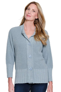 Multiples-M16202KM-3/4 Sleeve Heathered Cardigan-Chambray - The Coach Pyramids