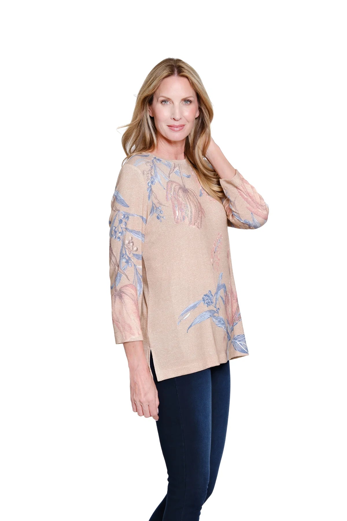 Multiples-M16203TM-3/4 Sleeve Scoop Neck Print Top-Multi - The Coach Pyramids