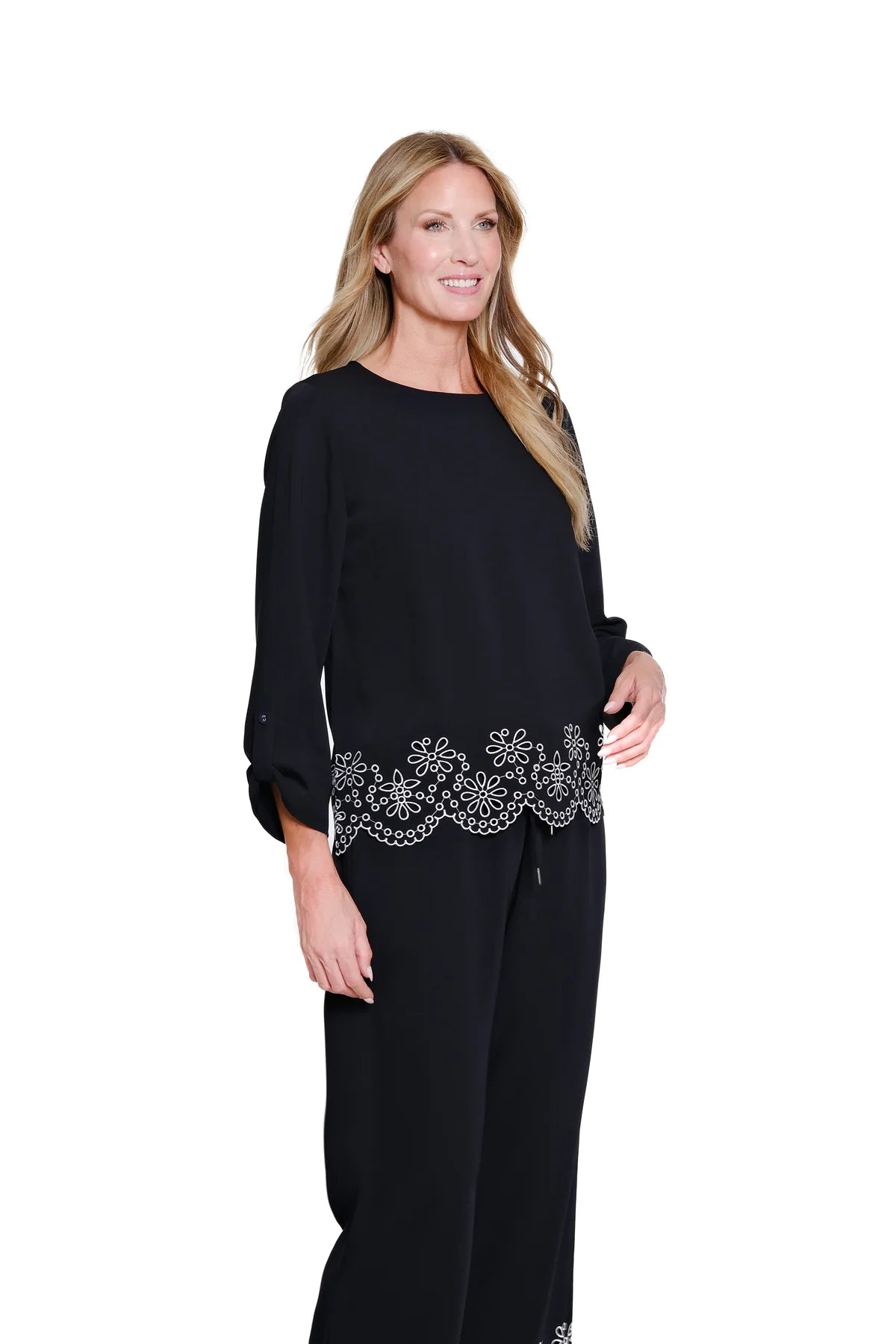 Multiples-M16405TM-Roll Tab S Bateau Neck Top-Black - The Coach Pyramids