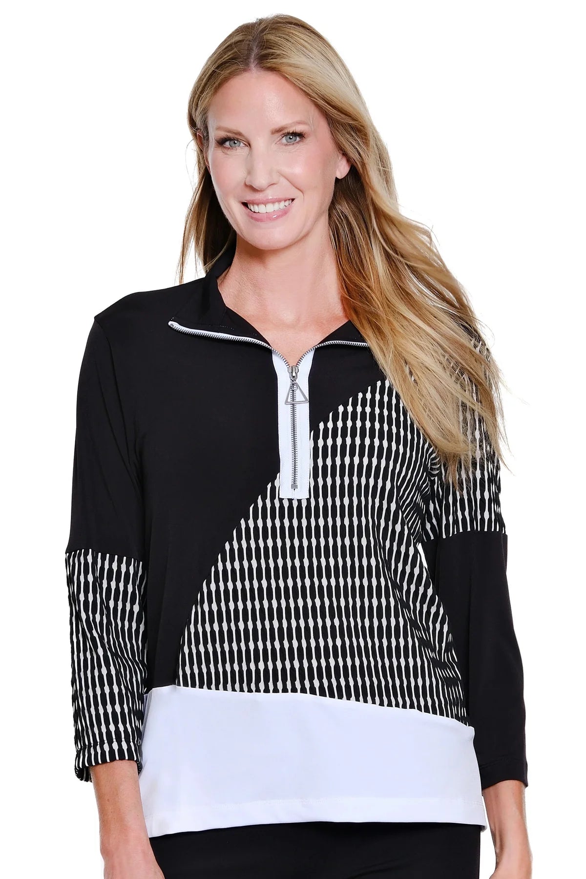 Multiples-M16411TM-Zip Thru YD Stripe Top-Multi - The Coach Pyramids