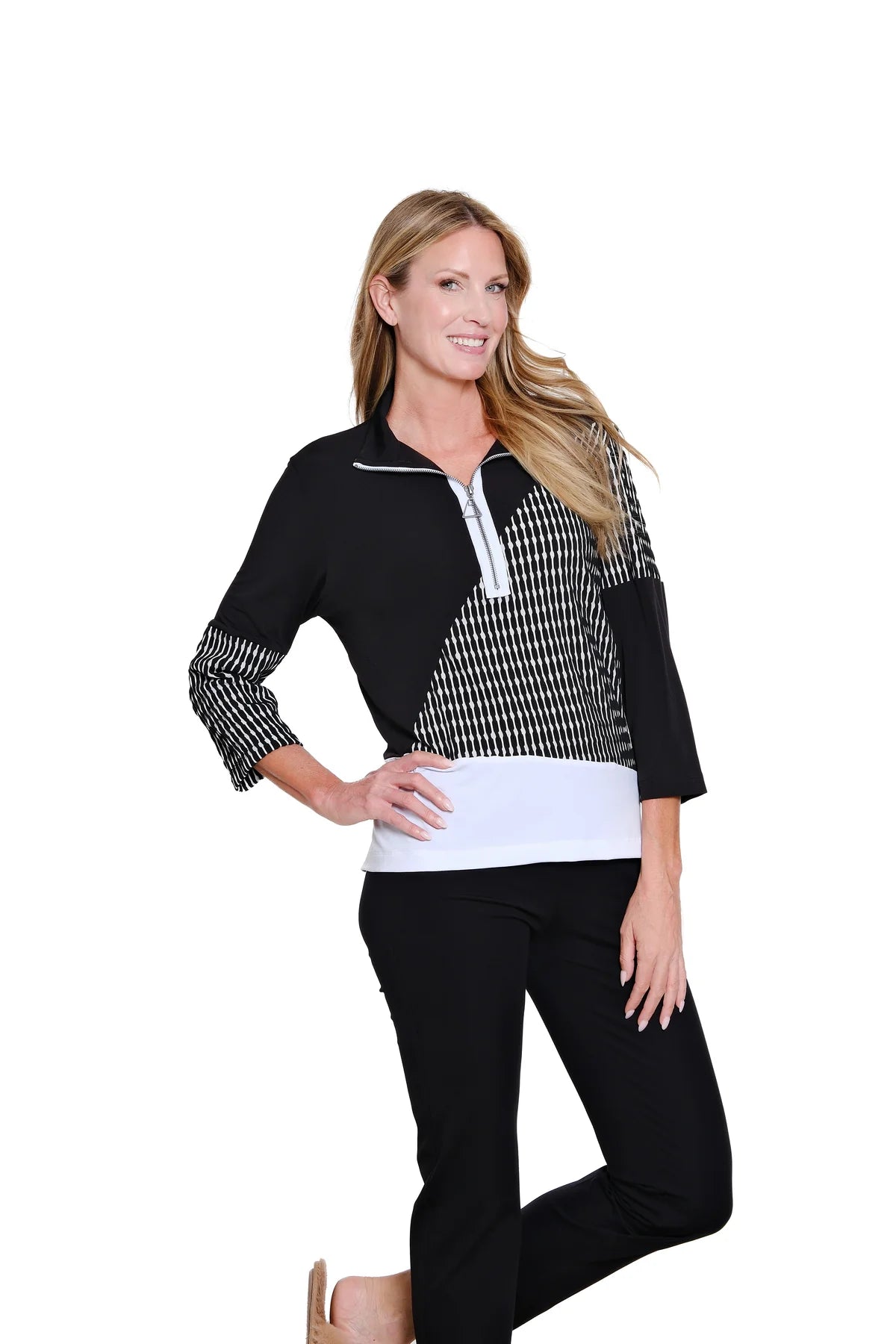 Multiples-M16411TM-Zip Thru YD Stripe Top-Multi - The Coach Pyramids