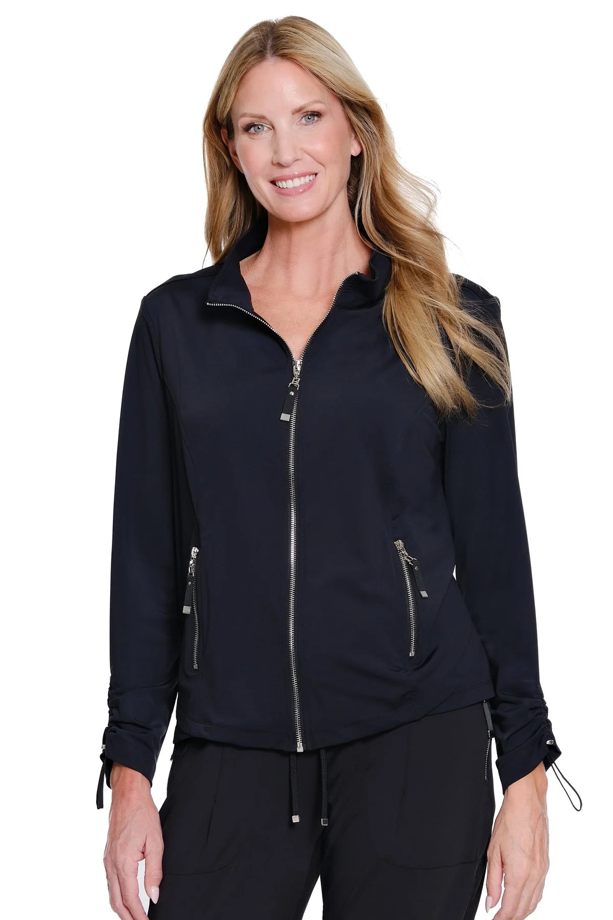 Multiples-M16720JM-Drawstring Zip Thru Knit Jacket-Black - The Coach Pyramids