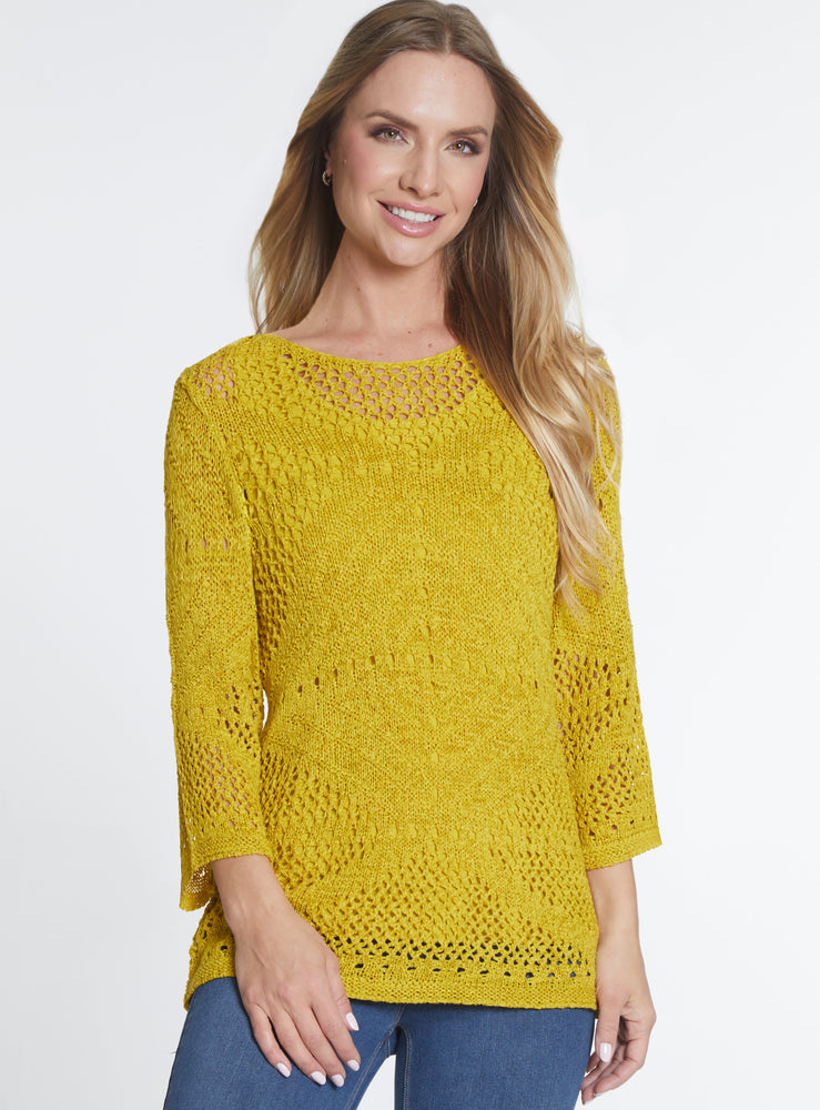 Habitat Fall 2024-M34402KM- Wide Neck Crochet Top-Citron