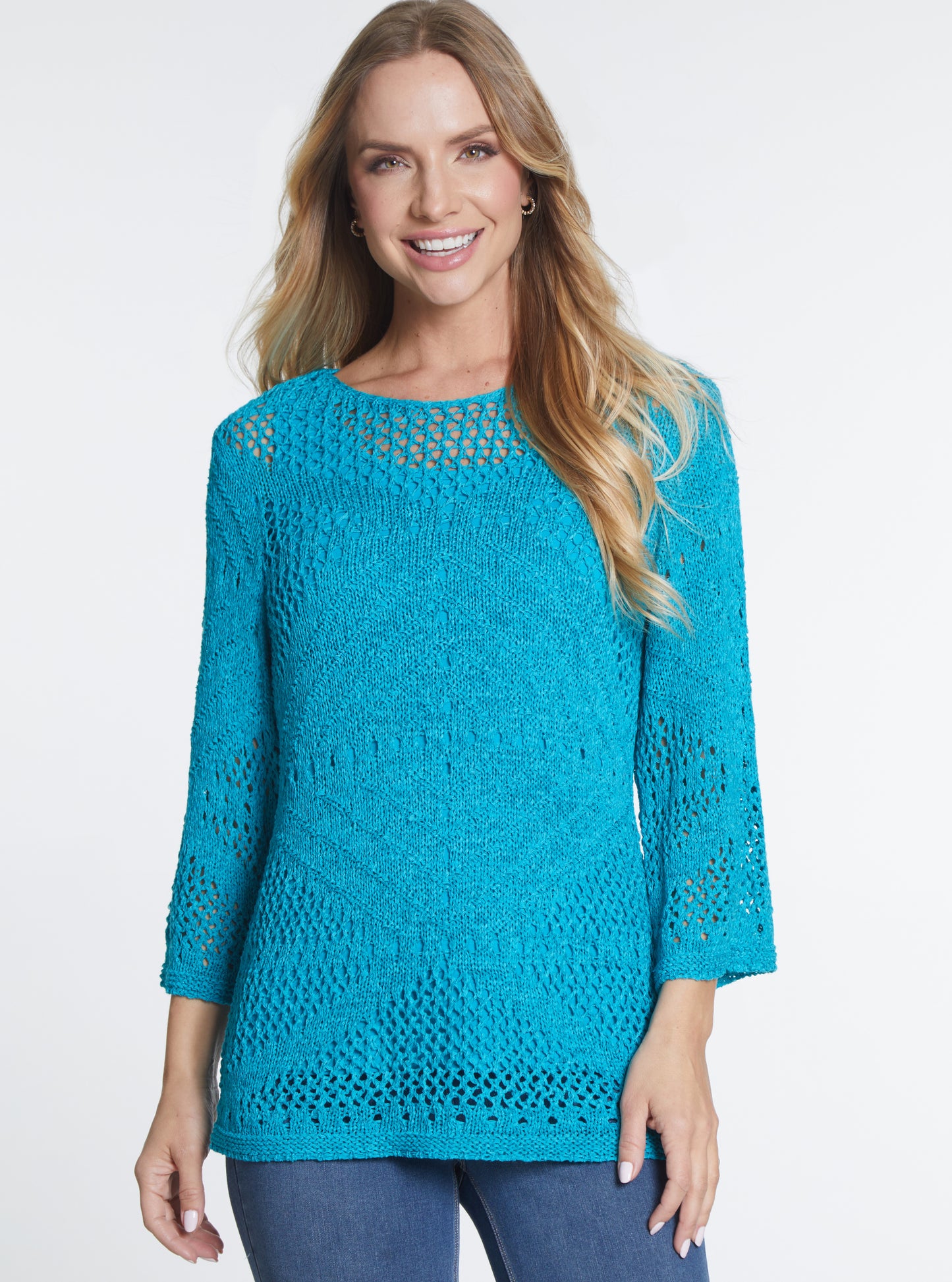 Habitat Fall 2024-M34402KM- Wide Neck Crochet Top-Peacock - The Coach Pyramids