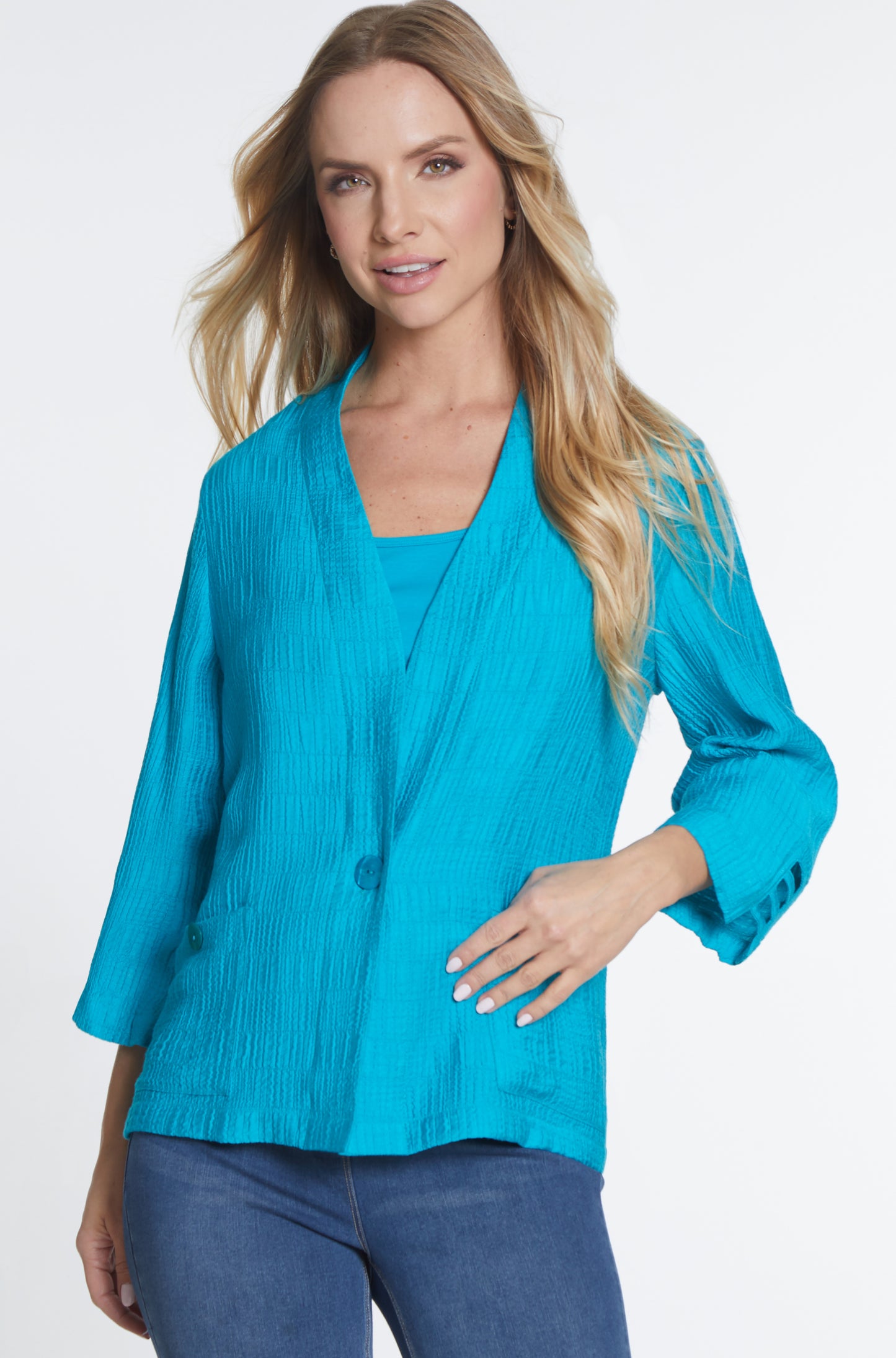 Habitat Fall 2024-M34403JM- 3/4 Sleeve 2PKT Jacket-Peacock - The Coach Pyramids