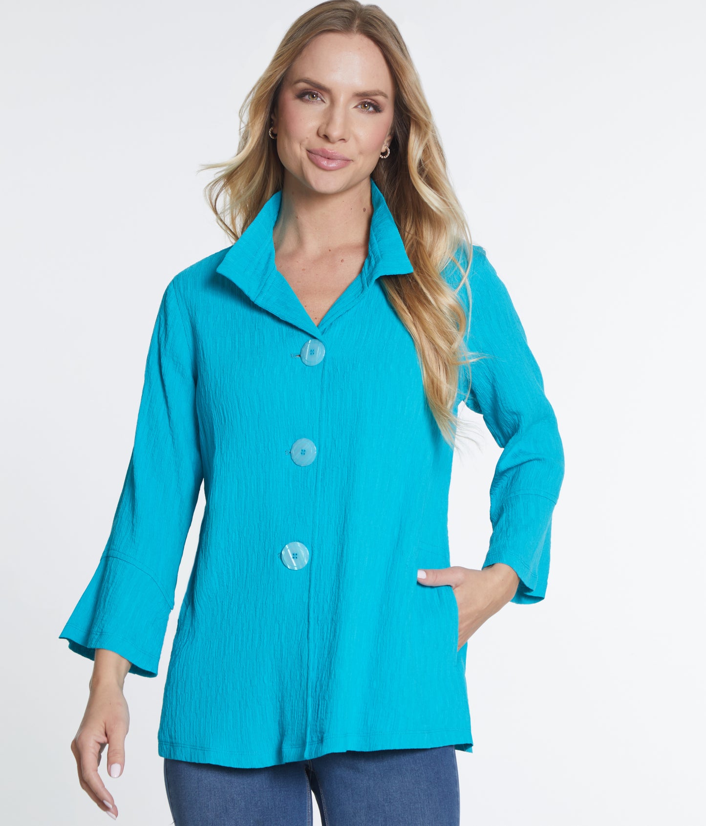 Habitat Fall 2024-M34410JM- 3/4 Sleeve Jacket-Peacock - The Coach Pyramids