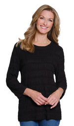 Multiples-Fall/Winter 2025-M35104TM-3/4 Sleeve Scoop Neck Jacquard Knit Top-Black - The Coach Pyramids