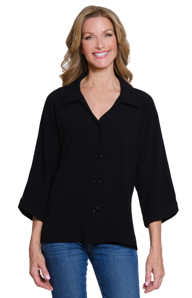 Multiples-Fall/Winter 2025-M35110BM-Turn Up Cuff Dolman Sleeve Shirt-Black - The Coach Pyramids