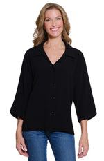 Multiples-Fall/Winter 2025-M35110BM-Turn Up Cuff Dolman Sleeve Shirt-Black - The Coach Pyramids