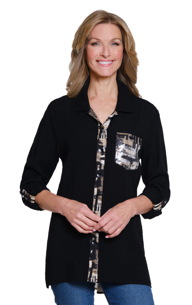 Multiples-Fall/Winter 2025-M35308-Roll Tab L/S 3/Pocket Hi Lo Shirt-Multi - The Coach Pyramids