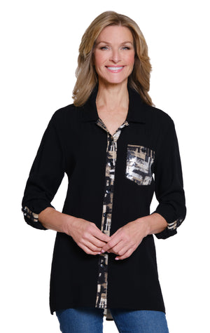 Multiples-Fall/Winter 2025-M35308-Roll Tab L/S 3/Pocket Hi Lo Shirt-Multi - The Coach Pyramids