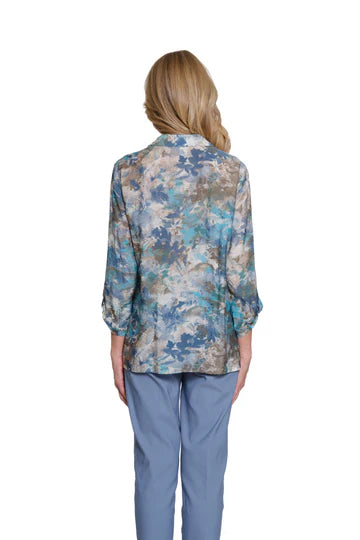 Multiples-Fall/Winter 2025-M35404BM-Cinched Tab Cuffed 3/4 Sleeve Shirt-Multi - The Coach Pyramids