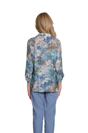 Multiples-Fall/Winter 2025-M35404BM-Cinched Tab Cuffed 3/4 Sleeve Shirt-Multi - The Coach Pyramids