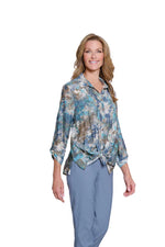 Multiples-Fall/Winter 2025-M35404BM-Cinched Tab Cuffed 3/4 Sleeve Shirt-Multi - The Coach Pyramids