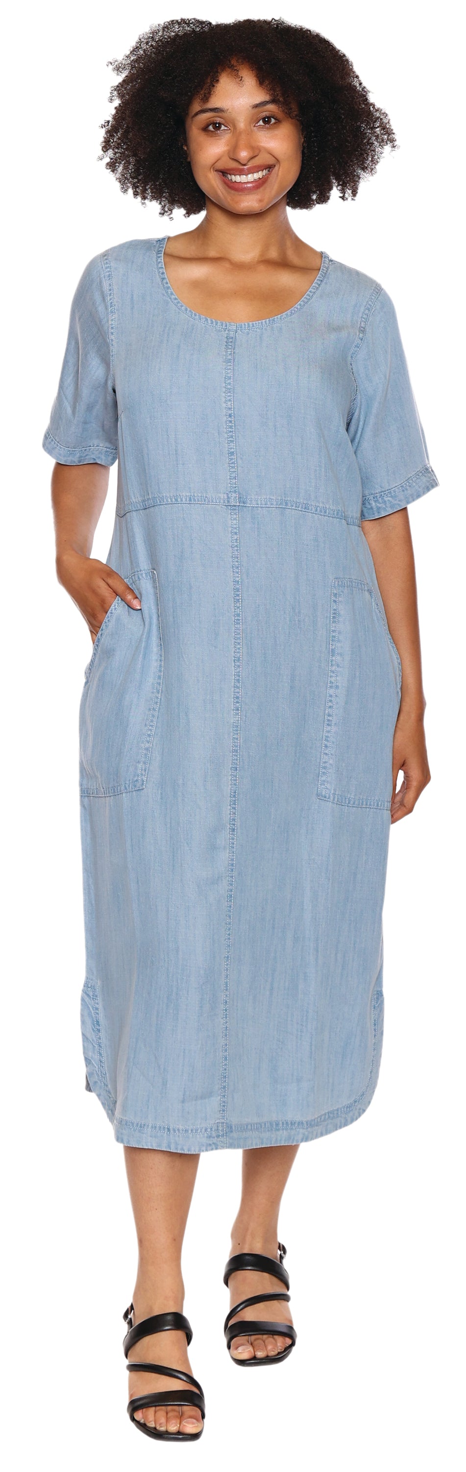Papa Fashions Spring/Summer 2025-P4579-Tencel Dress W/Zip Side And Sleeves-Light Blue - The Coach Pyramids