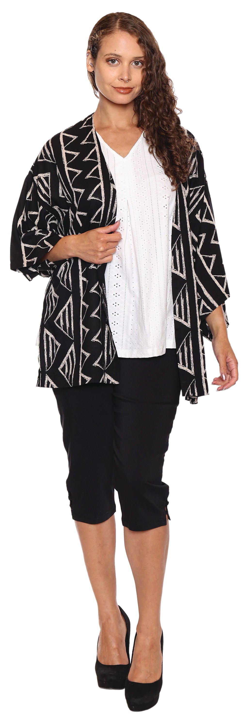 Papa Fashions Spring/Summer 2025-P5239-Printed Viscose Cardigan-Black - The Coach Pyramids