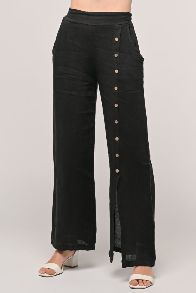 Linen Luv Spring/Summer 2024-PT704-74-French Linen Pant-Nero - The Coach Pyramids