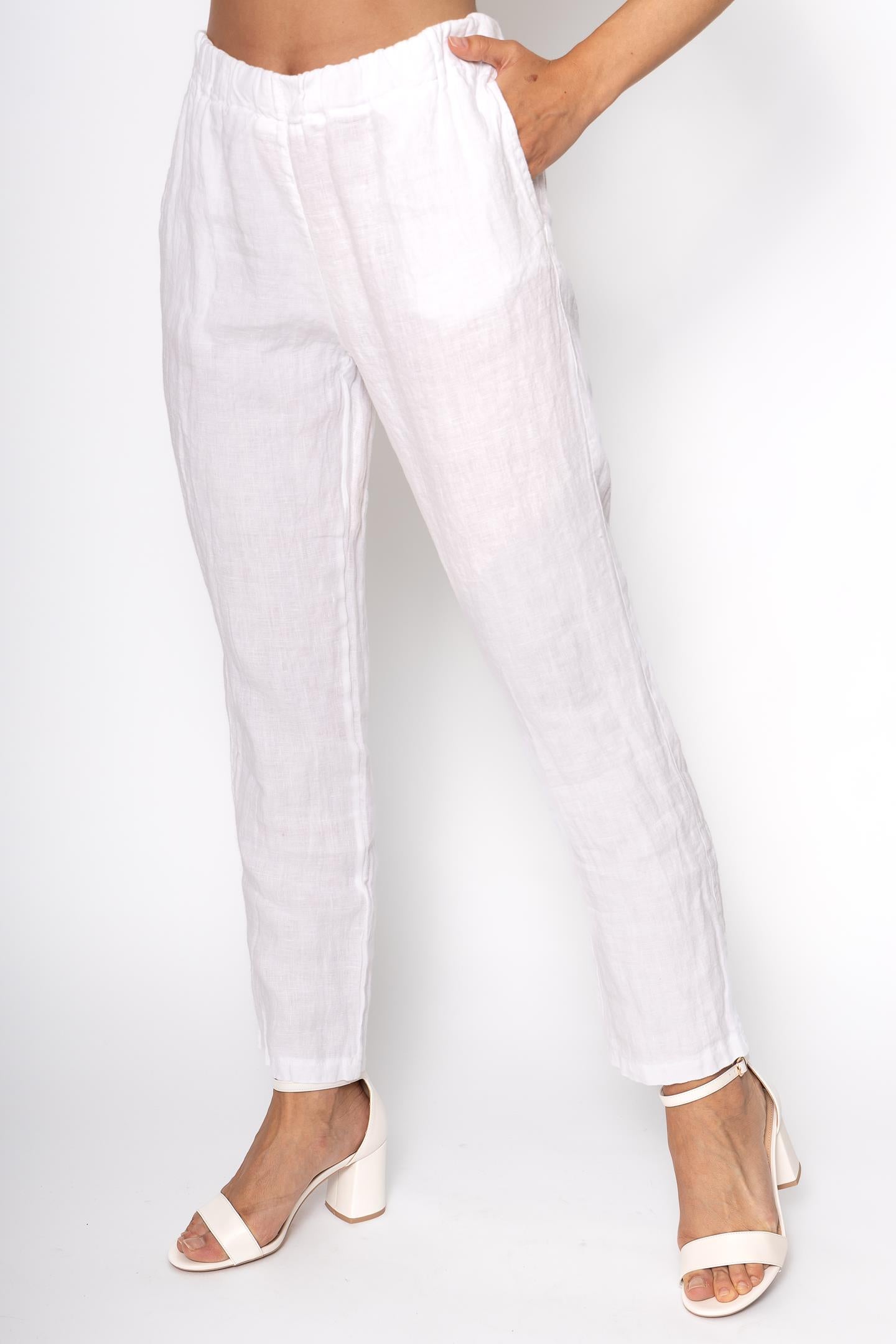 Linen Luv Spring/Summer 2025-T709-11-French Linen Pant-Bianco - The Coach Pyramids