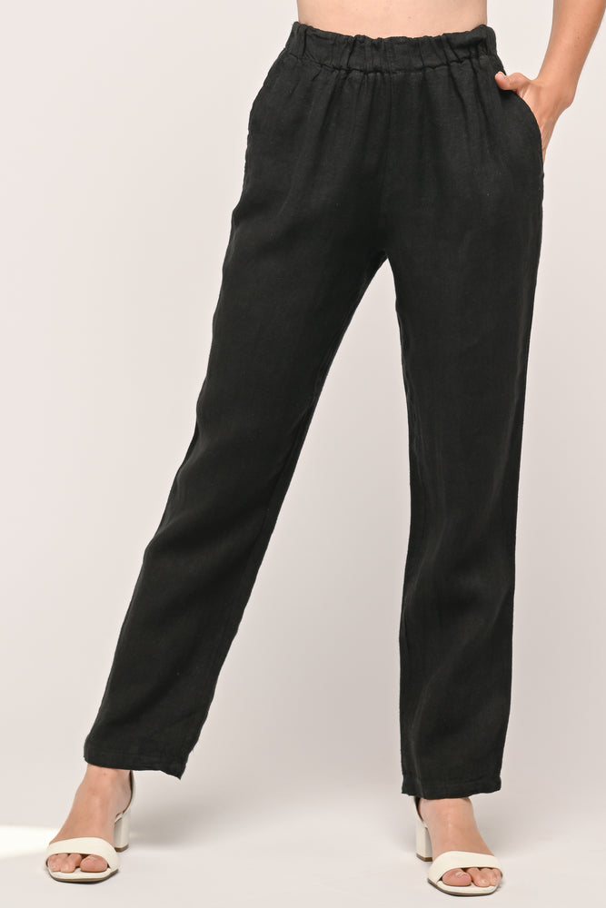 Linen Luv Spring/Summer 2024-PT709-74-French Linen Pant-Nero - The Coach Pyramids