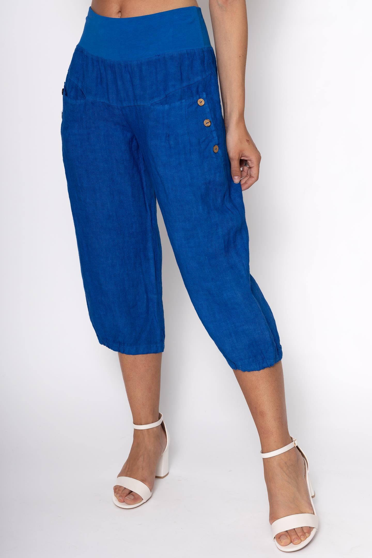Linen Luv Spring/Summer 2025-PT836-128-French Linen Capri Pant-Royal - The Coach Pyramids