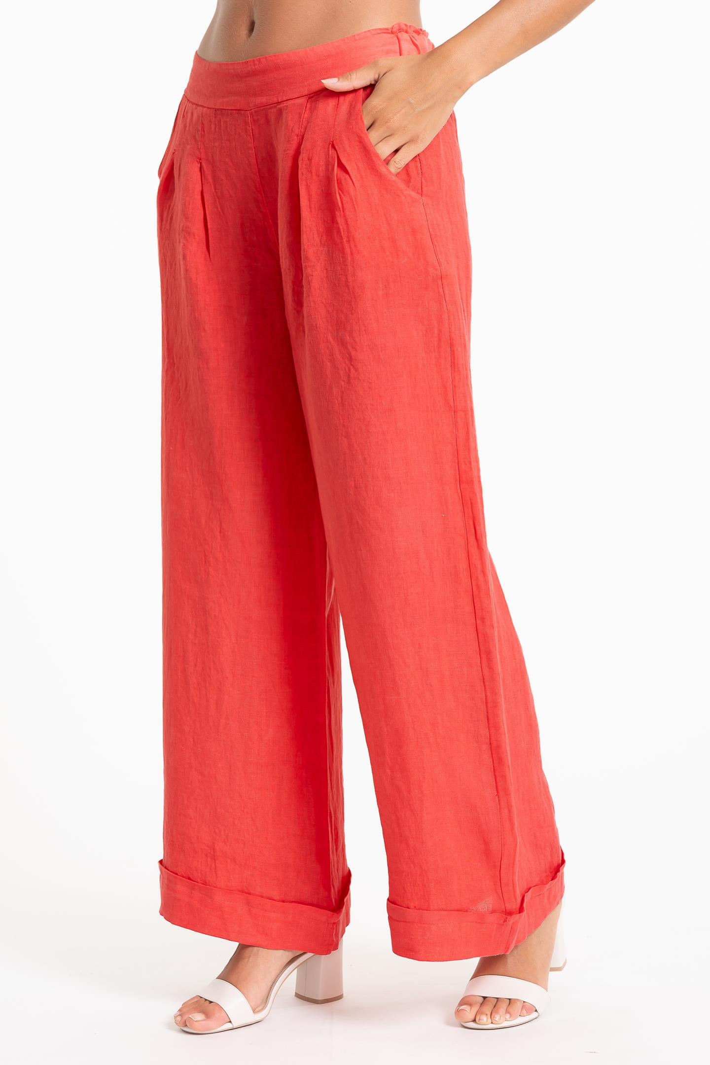 Linen Luv Spring/Summer 2025-PT849-116-French Linen Pant-Corallo - The Coach Pyramids