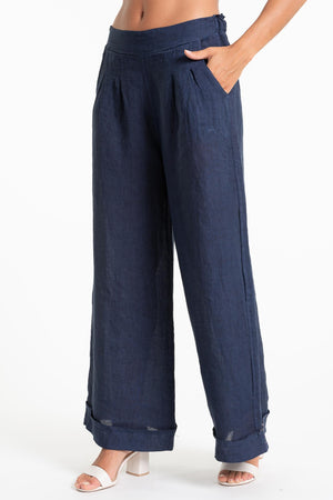 Linen Luv Spring/Summer 2025-PT849-17-French Linen Pant-Blue Stripe