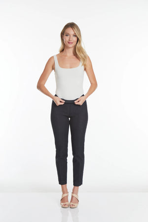 Multiples-Fall/Winter 2025-M2623PF5-P/O Solid Ankle Pant W/Pockets-Black Denim - The Coach Pyramids