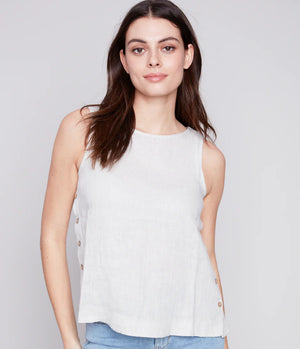 Charlie B  Spring/Summer 2024-C4425RR-O35B-Linen Tank Top-White - The Coach Pyramids