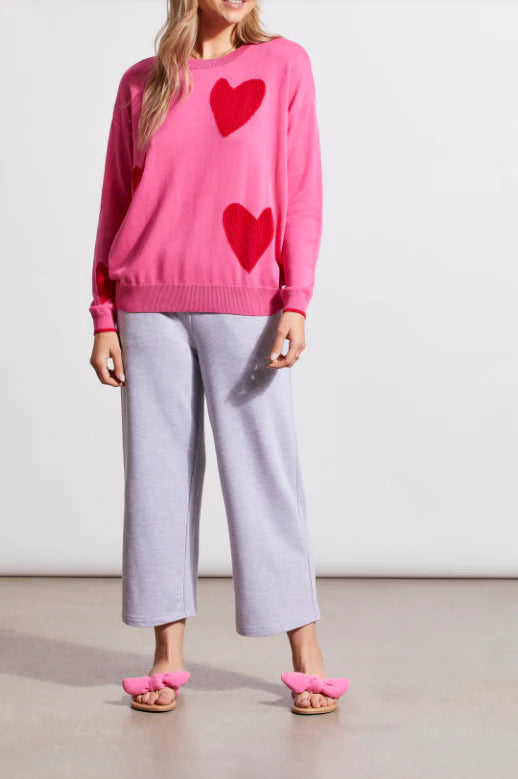 Tribal  Spring 2024-5449O/6018-Crew NK Sweater W/Hearts-Pink - The Coach Pyramids