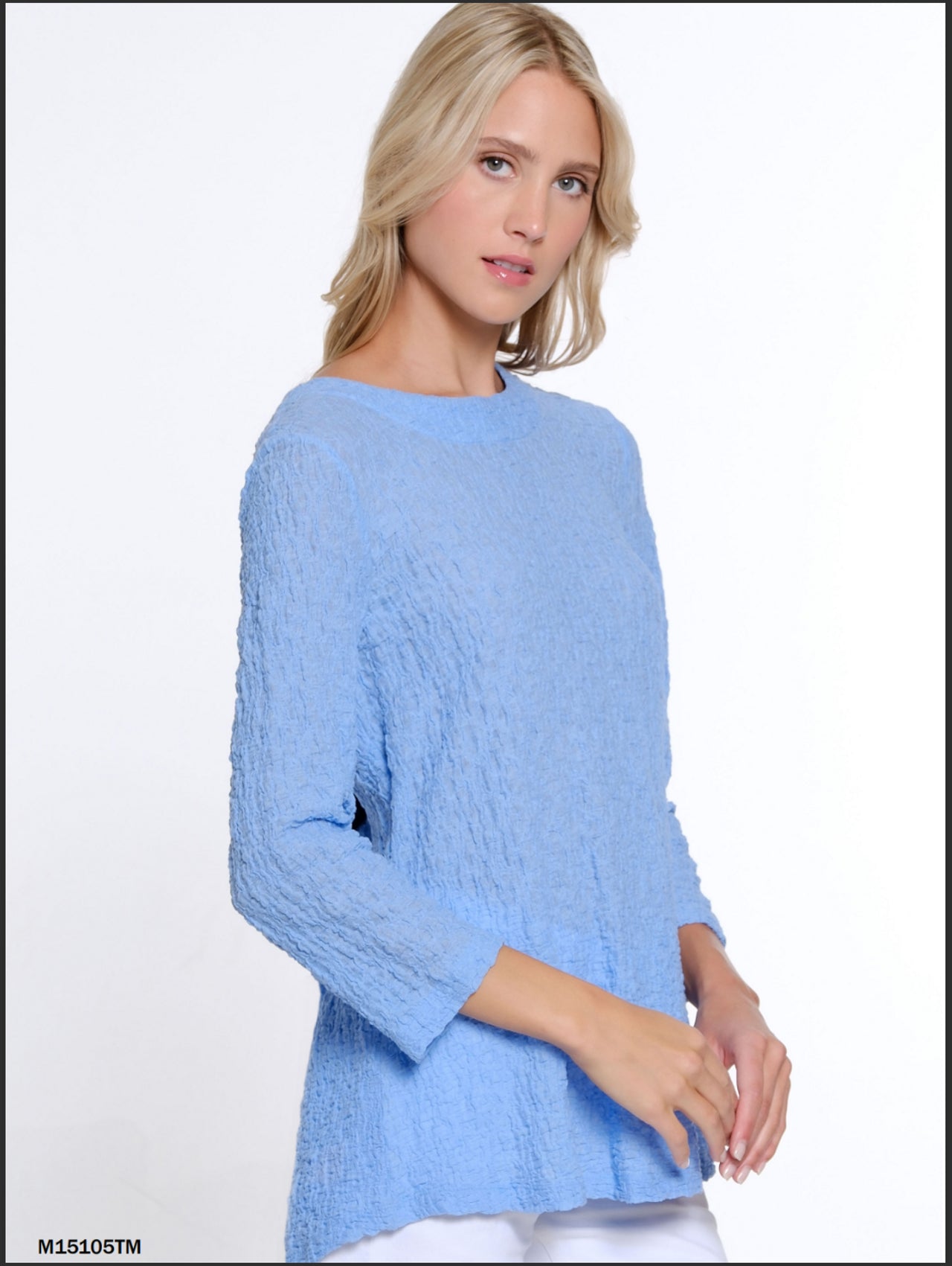 Multiples-Spring/Summer 2025-M15105TM-3/4 Sleeve Pucker Woven Top-Corn Flower - The Coach Pyramids