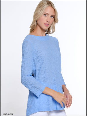 Multiples-Spring/Summer 2025-M15105TM-3/4 Sleeve Pucker Woven Top-Corn Flower - The Coach Pyramids