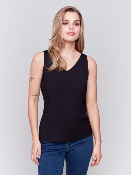 Charlie B Fall/Winter 2025-C1243SPK-730A-Reversible Bamboo Viscose Cami-Black - The Coach Pyramids