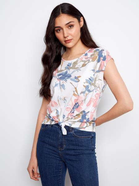 Charlie B-C1301YPK-P164-Cap Sleeve Front Knot Top-Artist - The Coach Pyramids