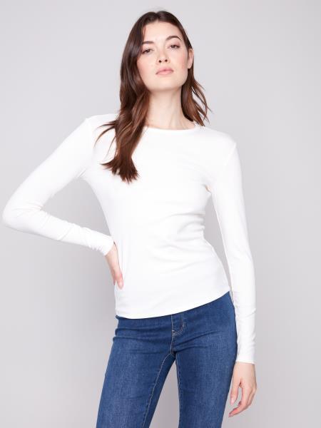 Charlie B Fall/Winter 2025-C1408PK-378C-Crew Neck Interlock Knit Top-White - The Coach Pyramids