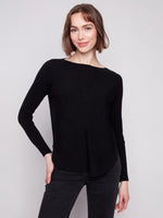 Charlie B Fall/Winter 2025-C2170Z-464A-Sweater W/Back Lace Up Detail-Black - The Coach Pyramids