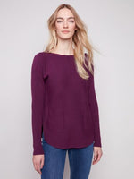 Charlie B Fall/Winter 2025-C2170Z-464A-Sweater W/Back Lace Up Detail-Berry - The Coach Pyramids