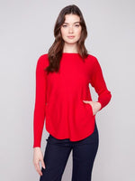 Charlie B Fall/Winter 2025-C2170Z-464A-Sweater W/Back Lace Up Detail-Crimson - The Coach Pyramids