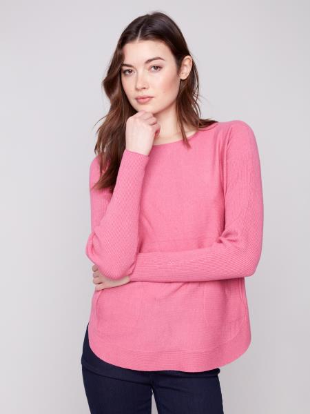 Charlie B Fall/Winter 2025-C2170Z-464A-Sweater W/BackLace Up Detail-Rose - The Coach Pyramids