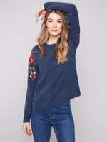 Charlie B Fall/Winter 2025-C2268Y-018C-Embroidered Raglan Sleeves Sweater-Denim - The Coach Pyramids