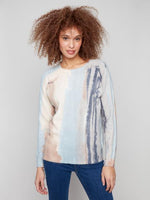 Charlie B Fall/Winter 2025-C2268Y-918A-Reversible Printed Raglan Sleeves Sweater-Water Color - The Coach Pyramids