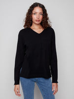 Charlie B Fall/Winter 2025-C2279RR-464A-V Neck Basic Sweater-Black - The Coach Pyramids