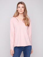 Charlie B Fall/Winter 2025-C2799RR-464A-V Neck Basic Sweater-Ballet - The Coach Pyramids