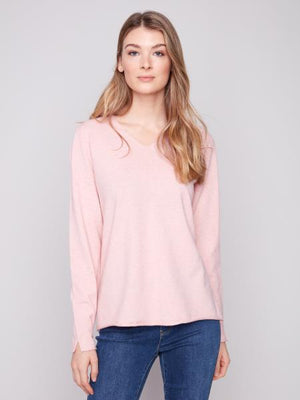 Charlie B Fall/Winter 2025-C2799RR-464A-V Neck Basic Sweater-Ballet - The Coach Pyramids