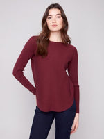 Charlie B Fall/Winter 2025-C2380Y-464A-Sweater W/Lace Up Cuffs-Cabernet - The Coach Pyramids