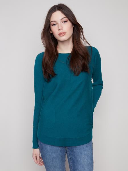 Charlie B Fall/Winter 2025-C2380Y-464A-Sweater W/Lace Up Cuffs-Evergreenn - The Coach Pyramids