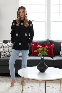 Charlie B-C2436YR-P001-Heart Pattern Needle Punch Boucle Hoodie-Black - The Coach Pyramids